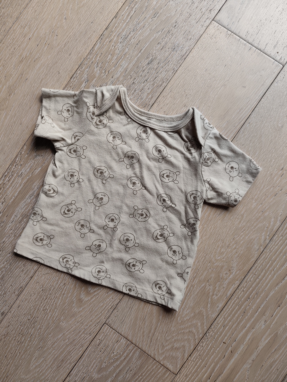 Disney Baby Beige Short Sleeve Tee with Winnie The Pooh Face Print 3-6M